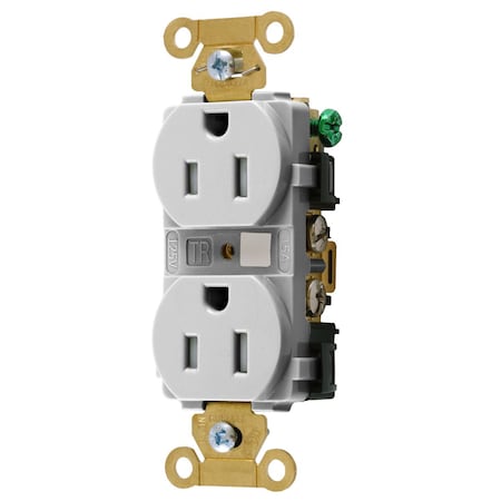 Hubbell Wiring Device-Kellems Duplex Straight Blade Receptacle, 5-15R, 15 A, 125V AC, 2 Pole, 3 Wire, Flush Mount, Grounded HBL5262WTR